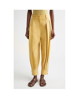 Michael Kors Cuffed Silk Gabardine Carrot Pants - Yellow