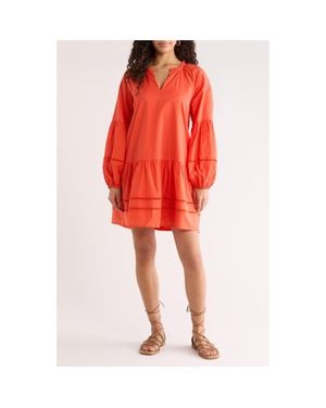 Sugarlips Ivonna Long Sleeve Cotton Shift Dress - Red