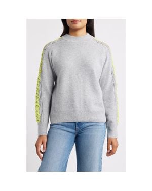 City Blues Embroidered Sleeve Mock Neck Sweater - Gray