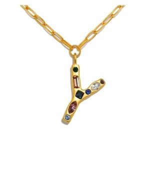 Sequin Emilie Crystal Initial Pendant Necklace - Metallic