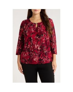 Kasper Pleated Three-Quarter Sleeve Top - Red
