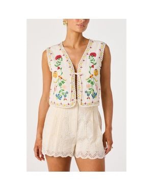Astr Amina Floral Cross Stitch Vest - Natural