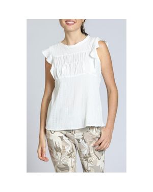 Apny Smocked Flutter Sleeve Top - White