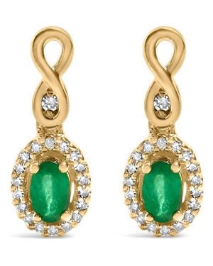 Haus of Brilliance 10K Oval Emerald 5X3 Mm And 1/7 Ct Diamond Dangle Earrings - Green