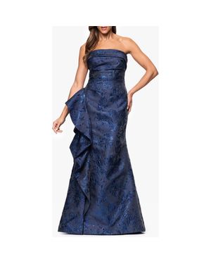 Xscape Evenings Strapless Ruffle Brocade Gown - Blue