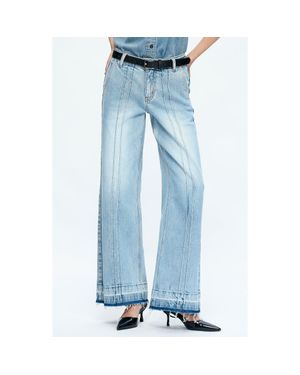Bayeas Jermy Seamed High Waist Raw Hem Wide Leg Jeans - Blue