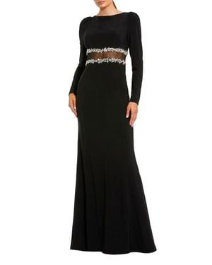 Mac Duggal Long Sleeve Jersey Gown With Jewel Detail - Black