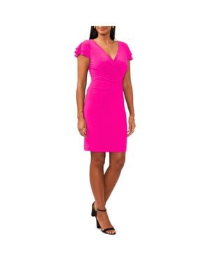 Chaus Flutter Sleeve Surplice V-Neck Sheath Dress - Pink