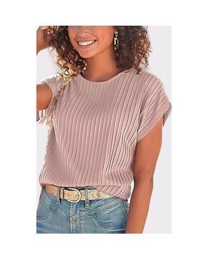 Lascana Ribbed Short Sleeve Top - Pink