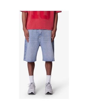 MNML Baggy Raw Hem Denim Shorts - Blue