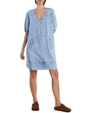 Wash Lab Denim V-Neck Denim Dress - Blue
