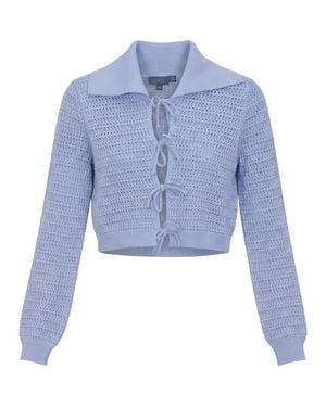 Nonie Eyelet Knit Lace-Up V-Neck Sweater - Blue