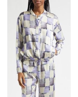 Emporio Armani Check Satin Top - Purple