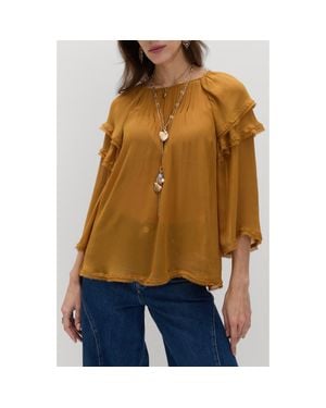 PER UNA BY M&S Ruffle Shoulder Blouse - Brown