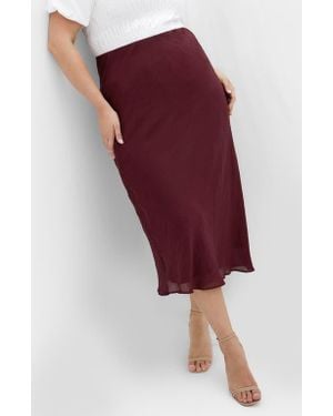 City Chic Kyra Crinkled Midi Skirt - Red