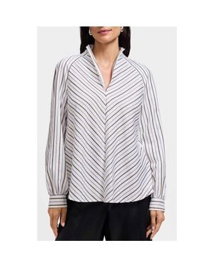Foxcroft Daphne Stripe Metallic Stretch Popover Shirt - Gray