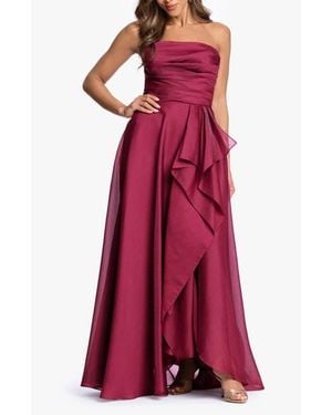 Xscape Evenings Strapless Ruffle Detail Metallic Organza Gown - Red