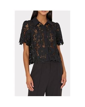 MILLY Addison Lace Crop Shirt - Black