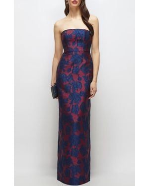 Alfred Sung Strapless Jacquard Column Gown - Blue