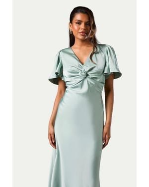 Oasis Angel Sleeve Midi Bridesmaid Dress - Green