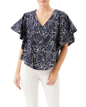 Karen Kane Flutter Sleeve V-Neck Cotton Top - Black