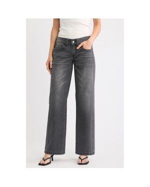 Fade Out Loud Forward Seam Low Rise Relaxed Straight Jeans - Gray