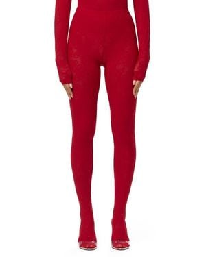 Naked Wardrobe Closed Toe Semisheer Lace Leggings - Red