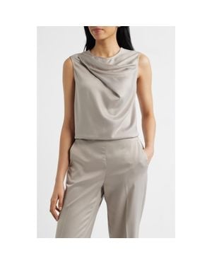 Anne Klein Asymmetric Sleeveless Cowl Neck Top - Gray
