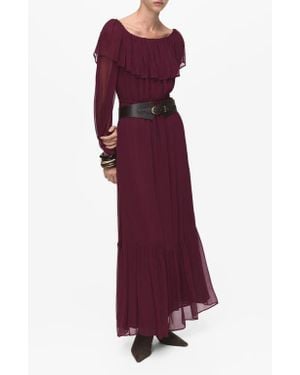 Mango Ruffle Off The Shoulder Long Sleeve Maxi Dress - Purple