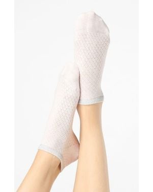 Oroblu Metallic Cuff Cotton Blend Pointelle No-Show Socks - White