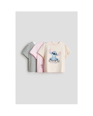 H&M 3-Pack Printed Jersey Tops - White