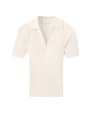 Mango V-Neck Rib Sweater - White
