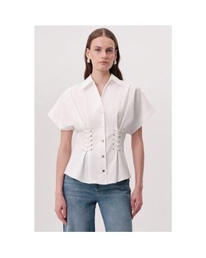 Exquise Mollie Shirt Collar Front Tie Fitted Shirt - White