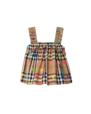 Burberry Girls' Heart Check Cotton Top - White