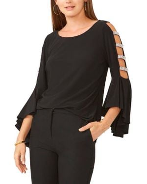 Chaus Rhinestone Ladder Trim Knit Blouse - Black