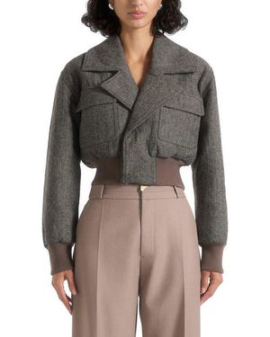 Manière De Voir Cosette Herringbone Wool Lapel Bomber Jacket - Gray