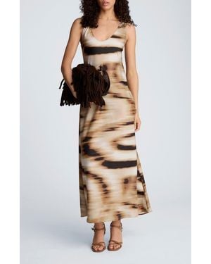 Kenneth Cole Abstract Print Stretch Satin Midi Dress - Multicolor