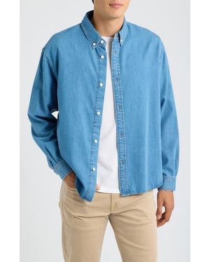 FRAME Solid Cotton Blend Denim Button-Down Shirt - Blue