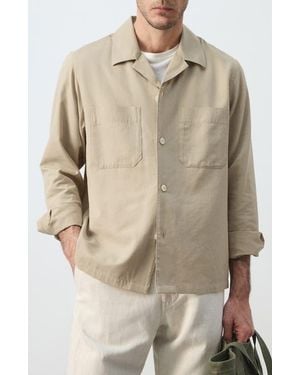 Mango Long Sleeve Cotton Blend Button-Up Shirt - Natural