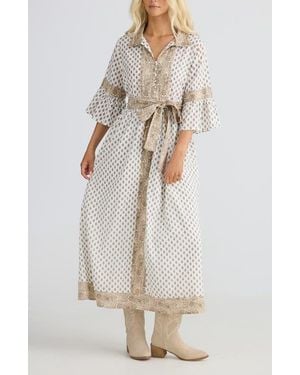 Talisman the Label Aurelia Print Tie Waist Maxi Dress - White