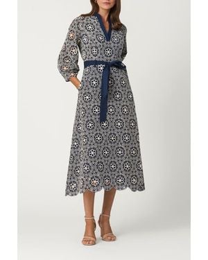 Shoshanna Medallion Cotton Eyelet Ralston Dress - Gray