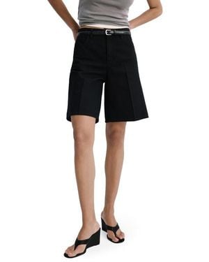 Mango High Waist Mid Thigh Denim Shorts - Black