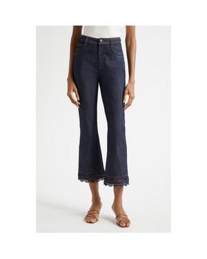 Cinq À Sept Guipure Lace Trim Cropped Flare Leg Jeans - Blue