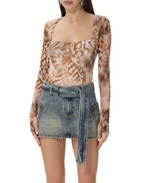 AFRM Ines Long Sleeve Abstract Print Mesh Top - Blue