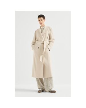 Brunello Cucinelli Lightweight Water-Resistant Cashmere Belted Coat With Monili - White