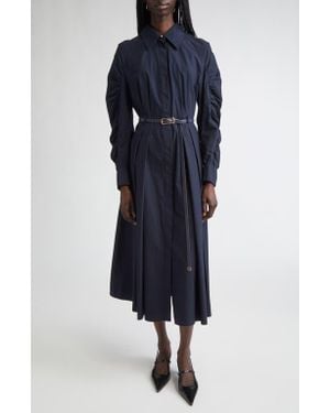 Max Mara Valdese Ruched Long Sleeve Cotton Shirtdress - Blue