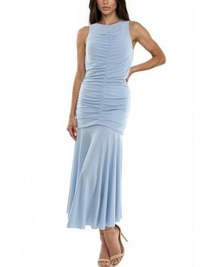 Socialite Ruched Bodice Midi Dress - Blue