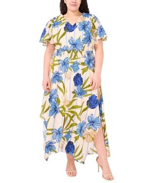 Cece V-Neck Smocked Waist Maxi Dress - White
