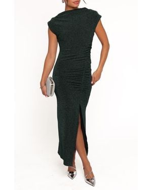 Petal & Pup Mel Metallic Cap Sleeve Midi Dress - Black
