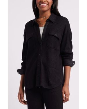 BP. Oversize Thermal Knit Button-Up Shirt - Black